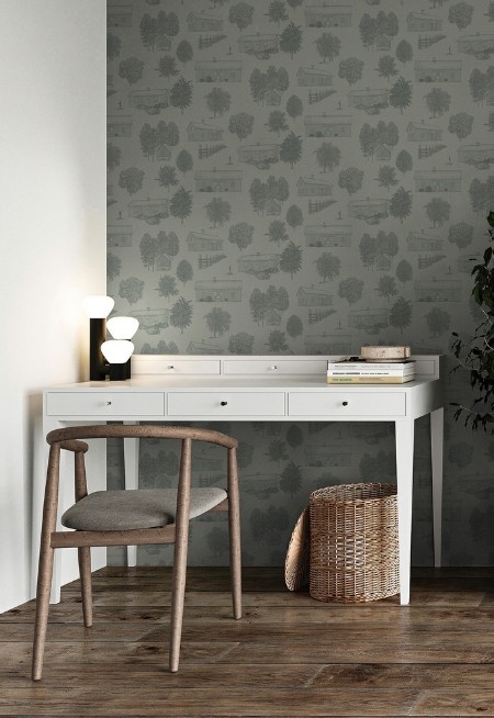 Coloring Summer Houses Toile de Jouy Green - 1035301-03 - 04905-01 paint Wallpassion